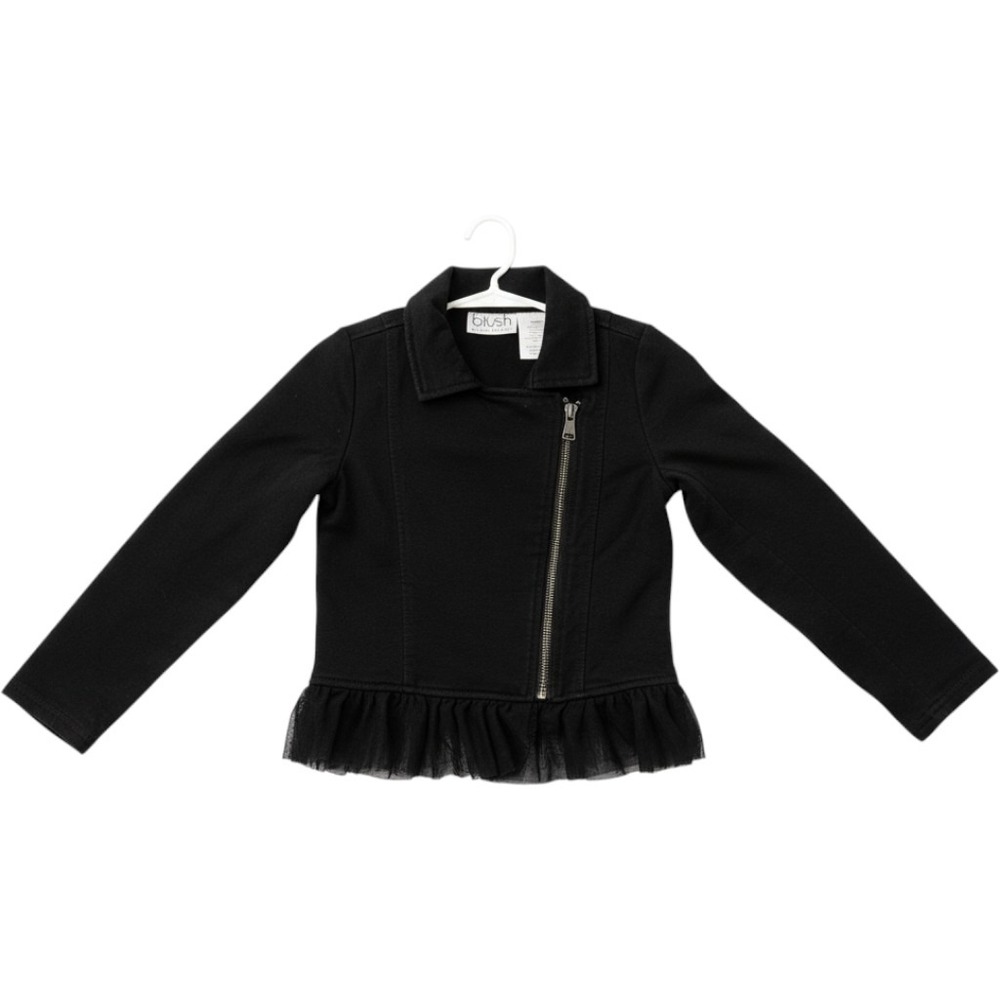 Blush by Us Angels Girls Black Moto Jacket Tulle Ruffle Hem Size 6/6X